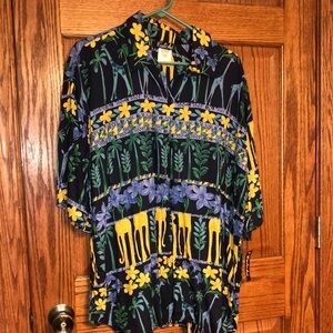 Blue and Yellow Button Down Shirt with Tropical Flair